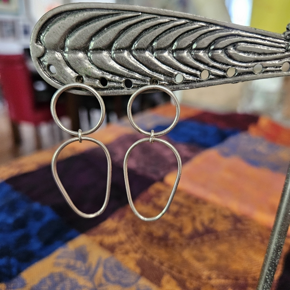 925 Sterling Silver Double Loop Dangle Earrings. … - image 3